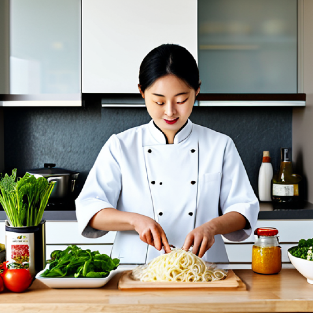 중식 밀키트 브랜드 - Meal Kit Assembly**

"A person arranging ingredients from a Chinese meal kit on a clean kitchen coun...
