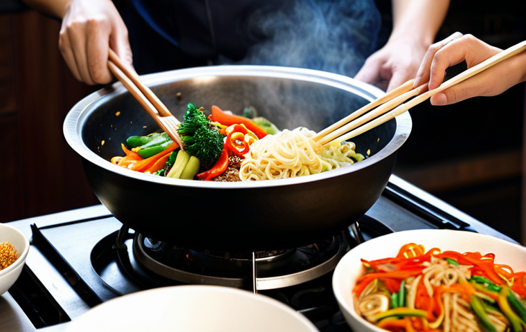중식 밀키트 브랜드 - Meal Kit Assembly**

"A person arranging ingredients from a Chinese meal kit on a clean kitchen coun...