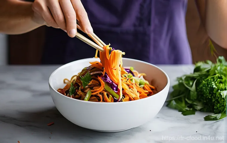 중국 냉면 종류 - **Prompt 1: A Vibrant Sichuan Cold Noodle Dish (Liáng Miàn)**
    "A close-up, top-down shot of a be...