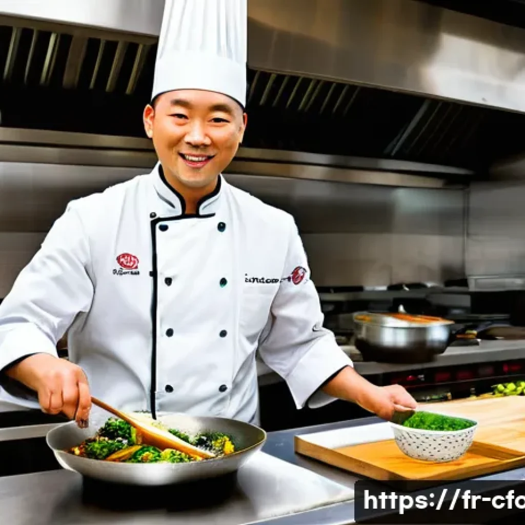 중식 요리 기본 재료 - **A Chef's Essential Sauces Symphony**
    A dynamic, medium-shot photograph of a professional chef,...