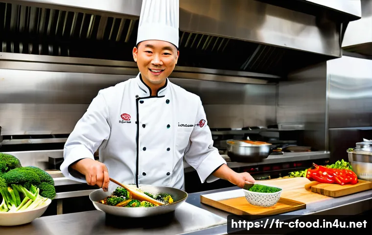 중식 요리 기본 재료 - **A Chef's Essential Sauces Symphony**
    A dynamic, medium-shot photograph of a professional chef,...