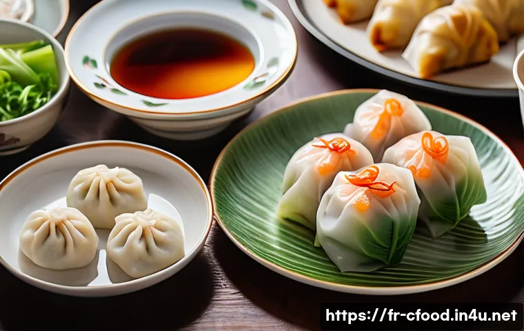 중식당 메뉴판 읽는 법 - A vibrant and elegant Cantonese dim sum platter arranged on traditional porcelain plates, featuring ...