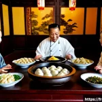 중국 요리 역사 - Photorealistic Tang dynasty Chinese imperial banquet illustrating culinary history, an elegant palac...